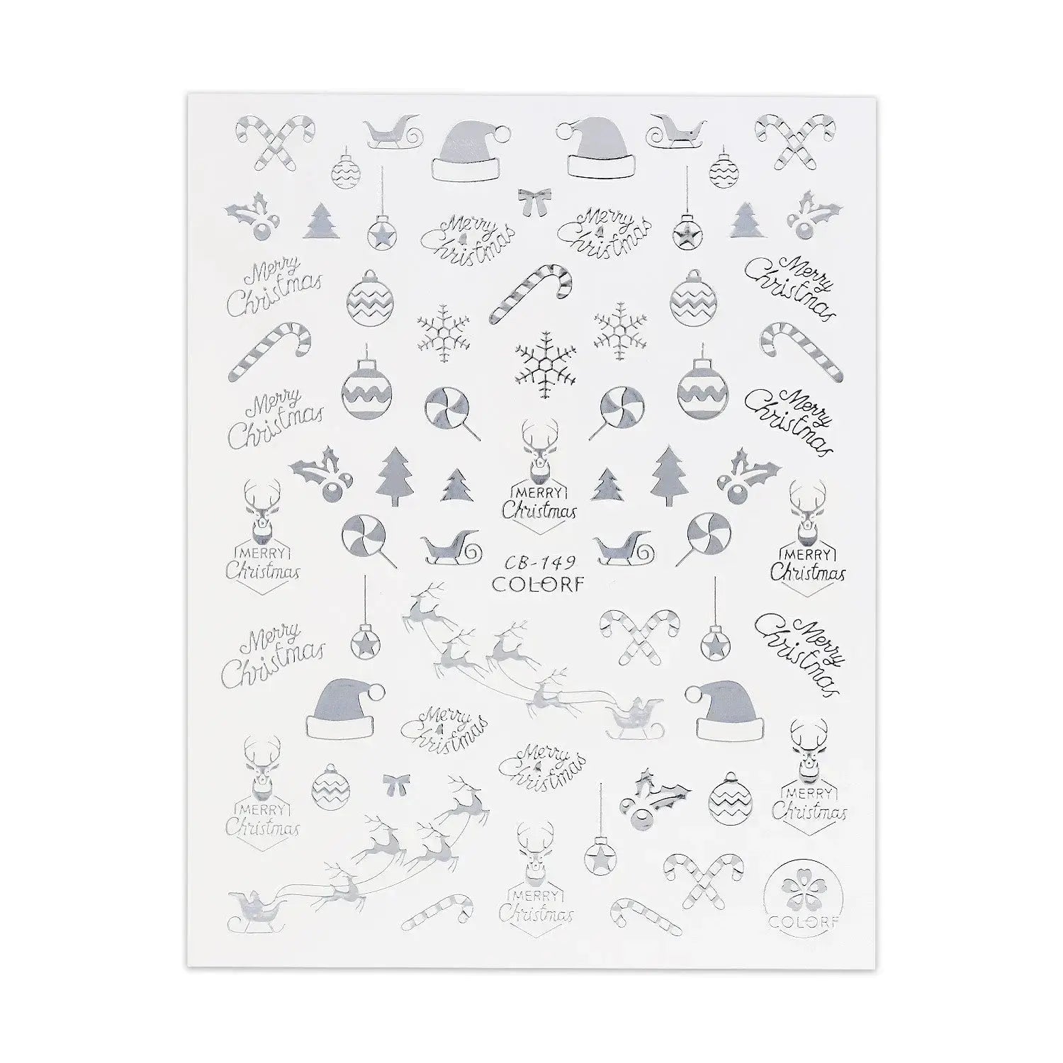 Christmas Sticker - Silver Tree, Bauble & Sleigh   Naio Nails