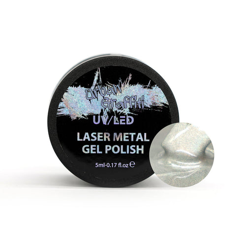 Our BRAND NEW Laser Metal Gel Polish zapewnia piękny, holograficzny akcent każdemu zestawowi paznokci po nałożeniu.