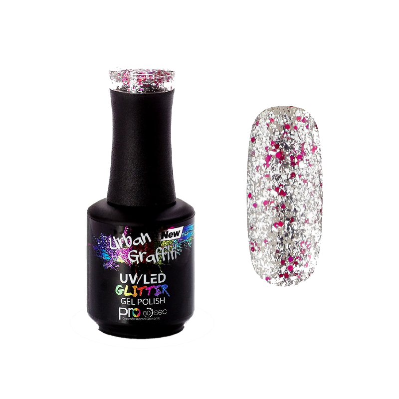 Lakier hybrydowy do paznokci Dance Floor - UGGP-A0909 Różowo-srebrny brokat Urban Graffiti 15ml